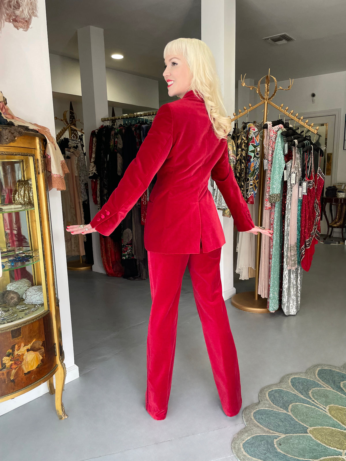 1996 Tom Ford for Gucci Red Velvet &#39;Gwenyth Paltrow&#39; Tailored Jacket Pantsuit