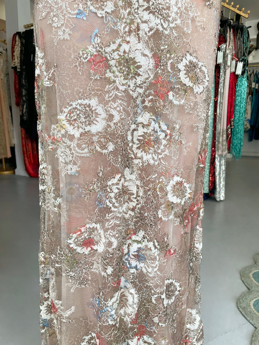 Iconic 2011 Chanel Runway Vogue Rihanna Editorial Sheer Metallic Lace Gown