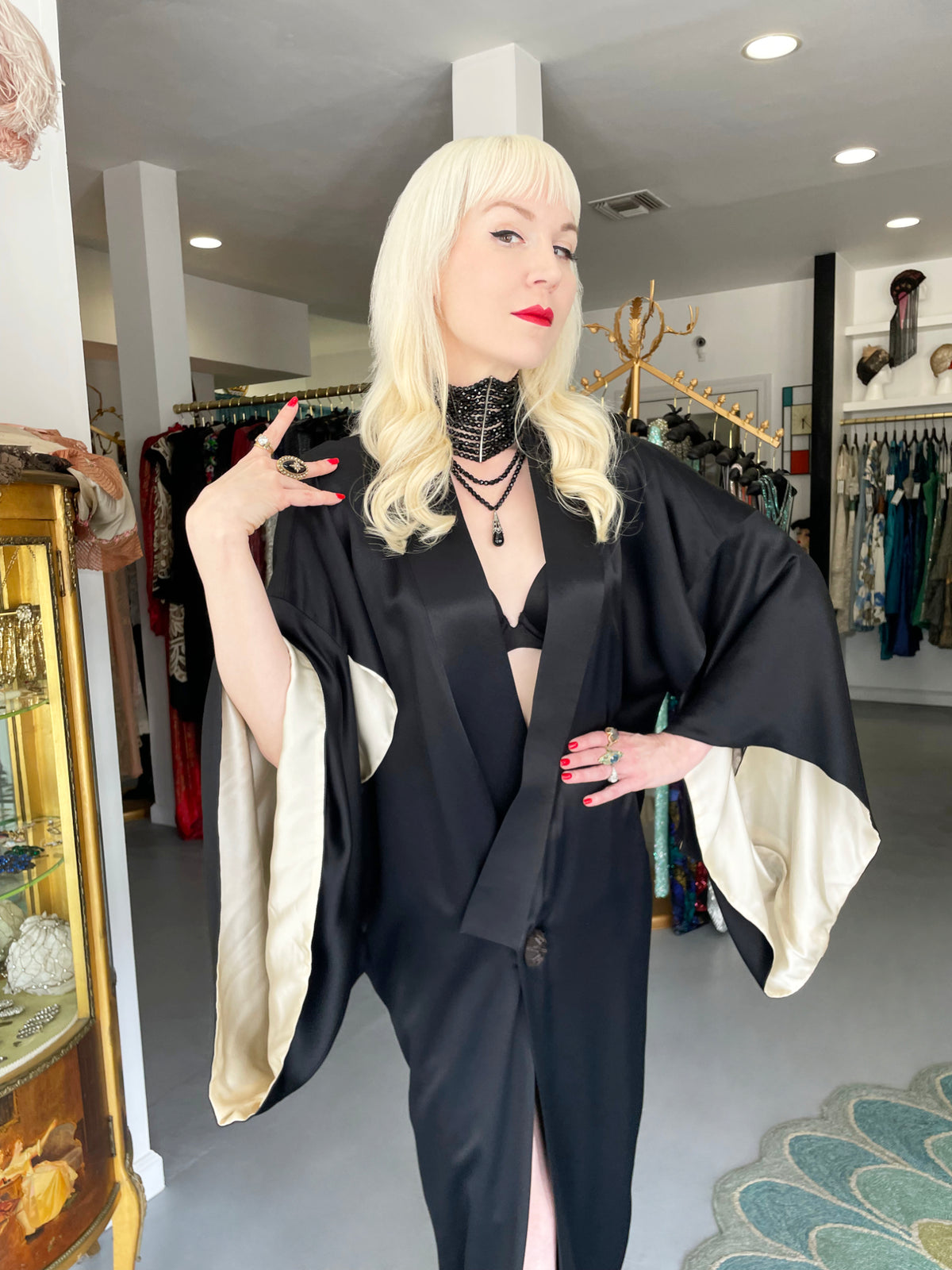 1995 John Galliano Documented Museum-Held Runway Black Silk Draped Kimono Jacket