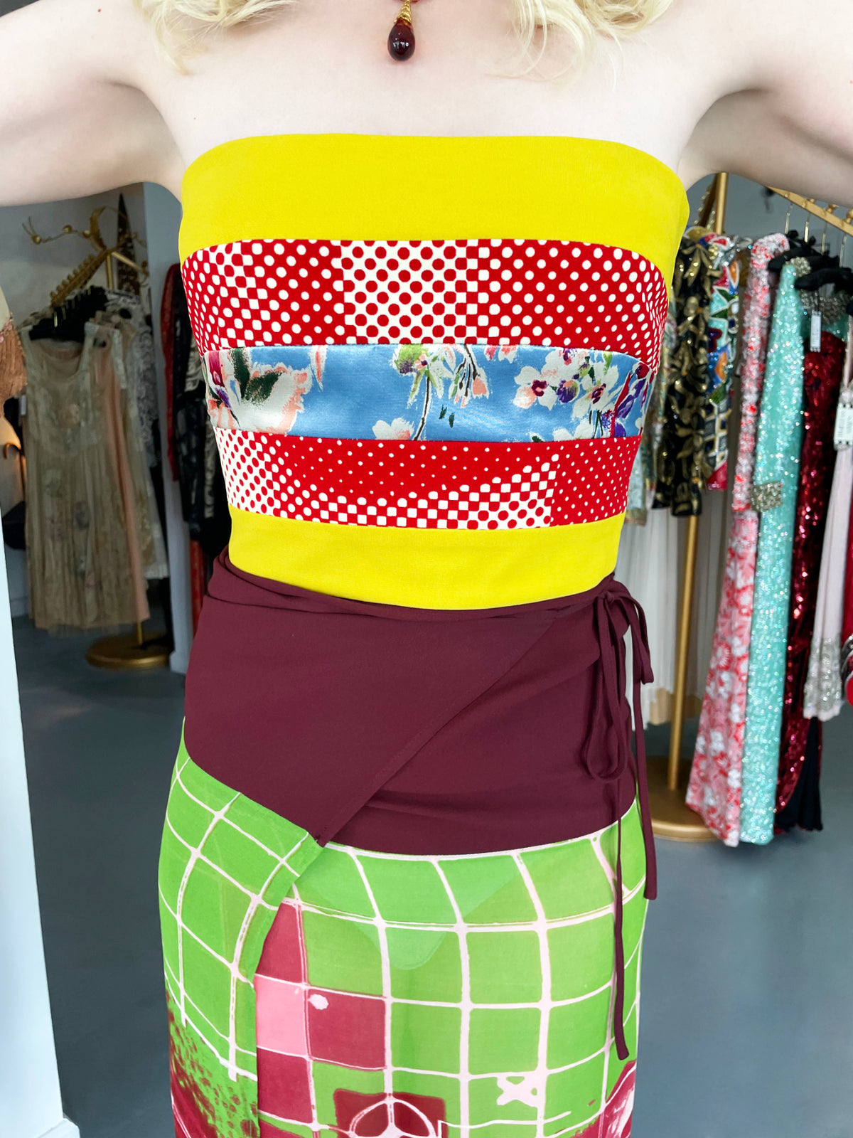 1996 Jean Paul Gaultier Cyberbaba &#39;Sex and the City&#39; Graphic Silk Bustier Dress