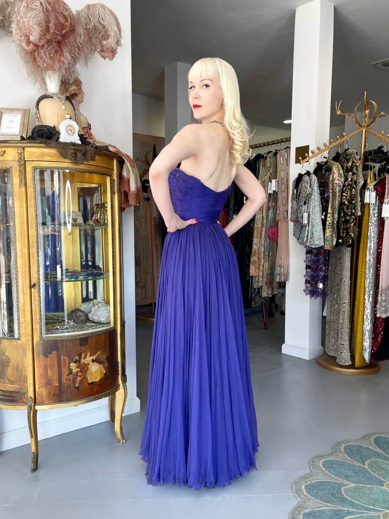 Vintage 1950's Gigliola Curiel Couture Pleated Purple Silk Chiffon  Strapless Goddess Gown - Timeless Vixen
