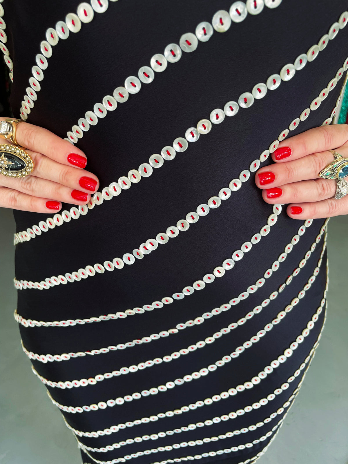 2003 Alexander McQueen Navy Blue Silk Button Embellished Stripes Bias-Cut Gown