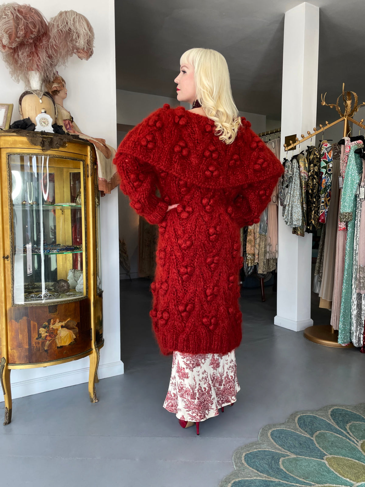 1999 Christian Dior by John Galliano Wine Red Wool Knit Shawl-Collar Sweater Coat