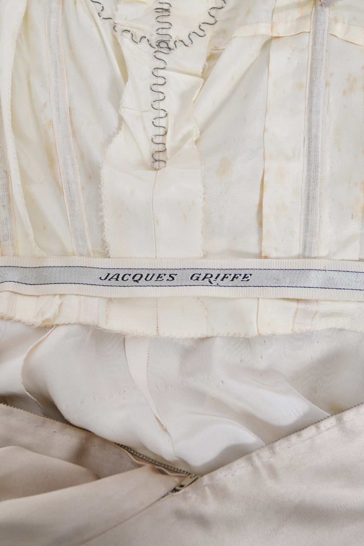 1950&#39;s Jacques Griffe Haute Couture Champagne Strapless Bustier Hourglass Gown