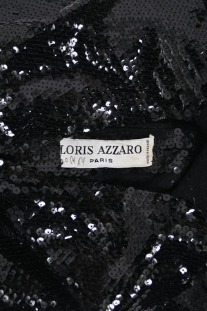 1973 Loris Azzaro Couture Black Fully Sequin Cut-Out Hourglass Mermaid Gown