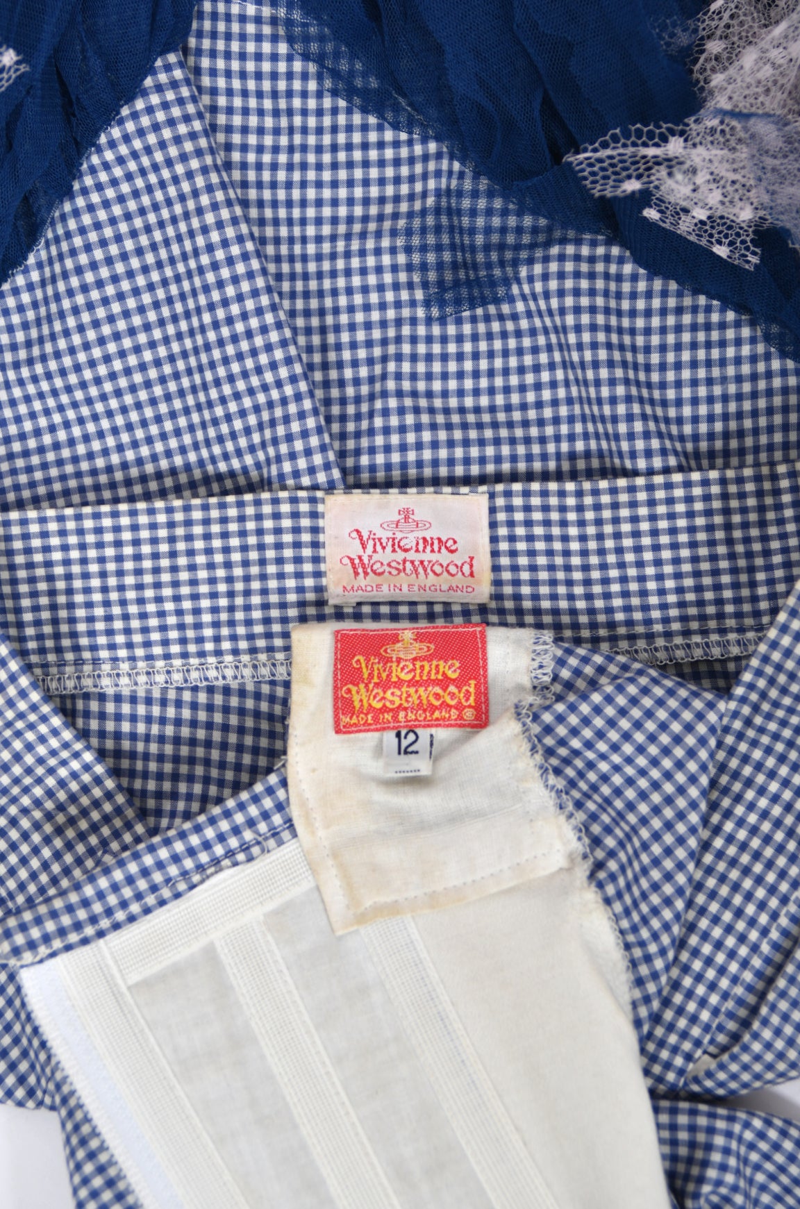 1992 Vivienne Westwood 'Salon Collection’ Editorial Gingham Cotton Cropped Corset &amp; Shorts