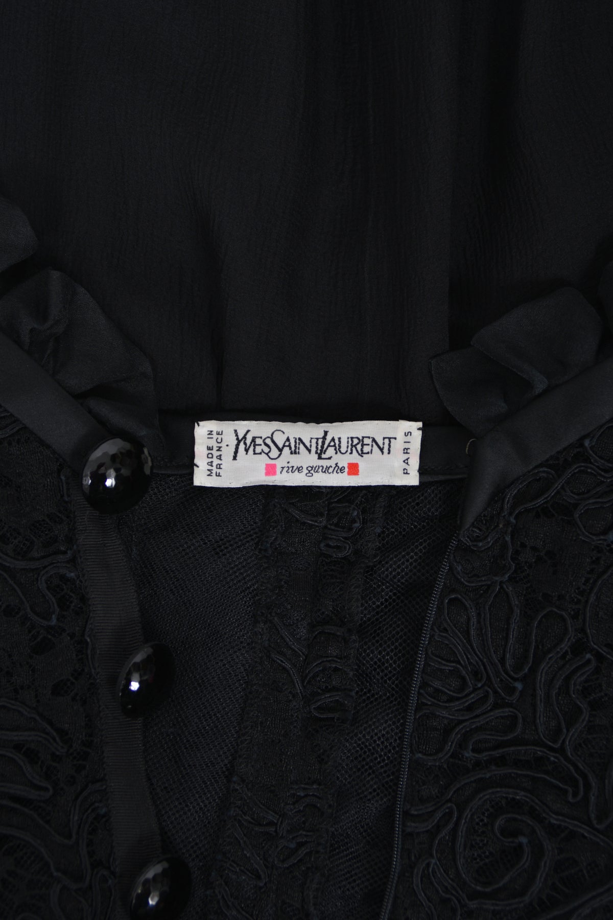 1988 Yves Saint Laurent Documented Black Sheer Silk & Boned Lace Bustier Dress