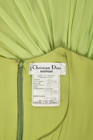 1991 Christian Dior by Gianfranco Ferré Chartreuse Silk Metallic Beaded Draped Dress