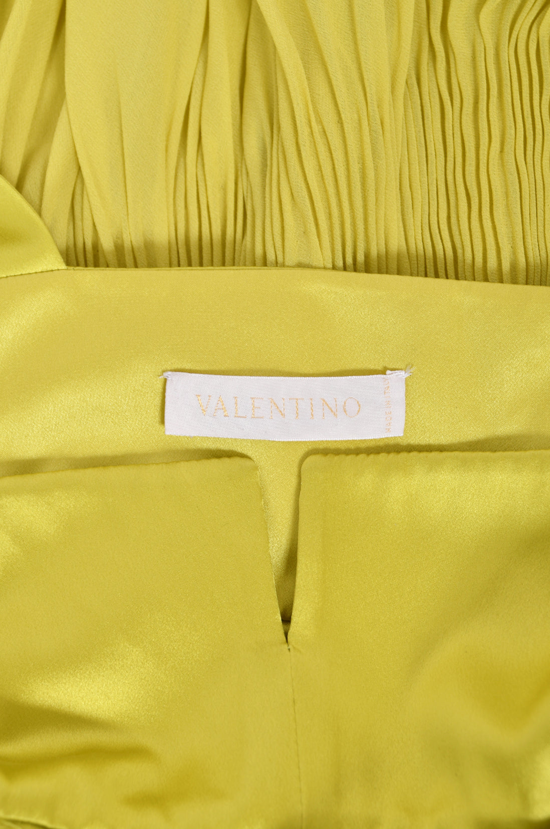 2005 Valentino Runway Chartreuse Yellow Silk Shelf-Bust Bustier High Slit Gown