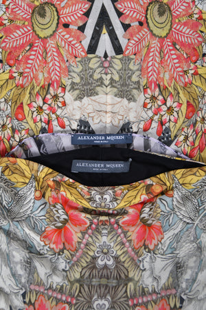 2011 Alexander McQueen 'Folklore Fin' Floral Stripe Print Draped Bias-Cut Gown w/ Shawl