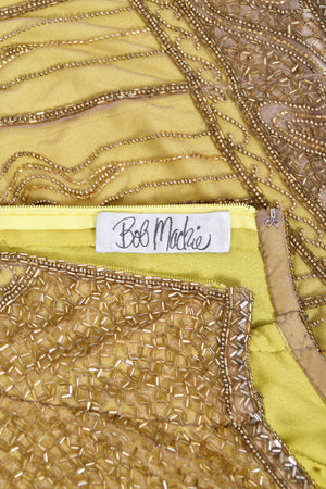 1992 Bob Mackie Runway Metallic Gold Fully-Beaded Halter High Slit 'Flapper' Dress