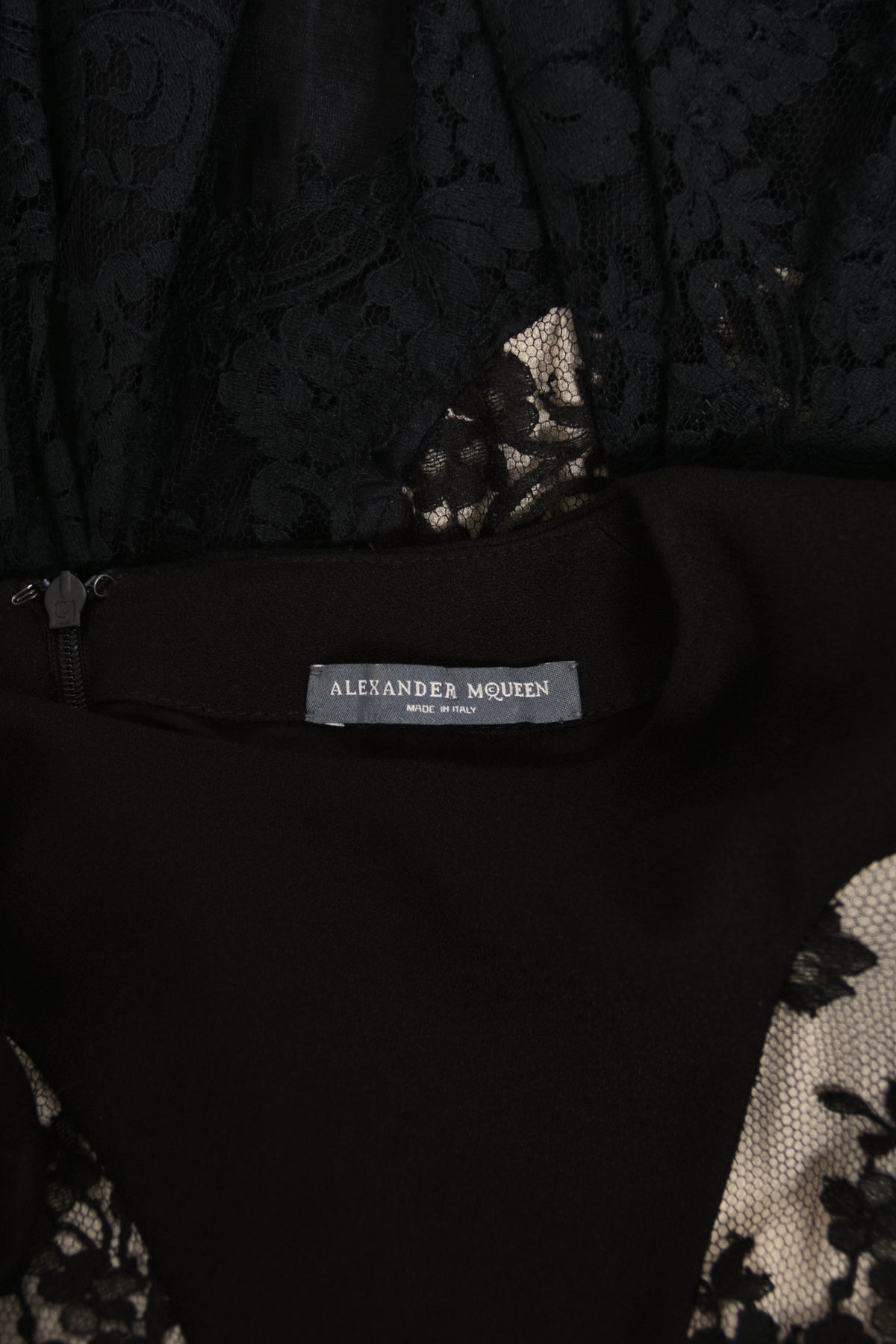 2010 Alexander McQueen Lifetime Black Crepe &amp; Sheer Illusion Lace High-Low Gown