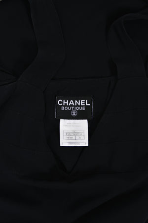 1999 Chanel by Karl Lagerfeld Runway Black Crepe Low-Plunge Draped Sash Jumpsuit