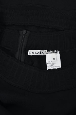 1992 Azzedine Alaia Black Stretch Knit Cold-Shoulder Halter Bodycon Maxi Dress