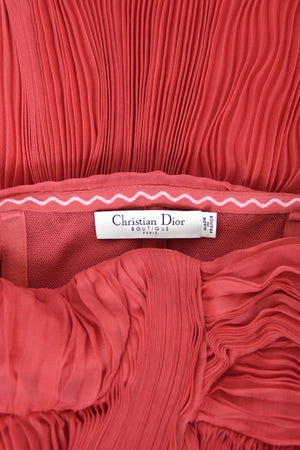 2007 Christian Dior by John Galliano Heavily-Pleated  Raspberry Silk Strapless Bustier Gown