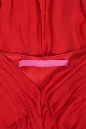 2007 Emanuel Ungaro Lipstick Red Heavily Ruched Silk Chiffon Trained Hourglass Gown