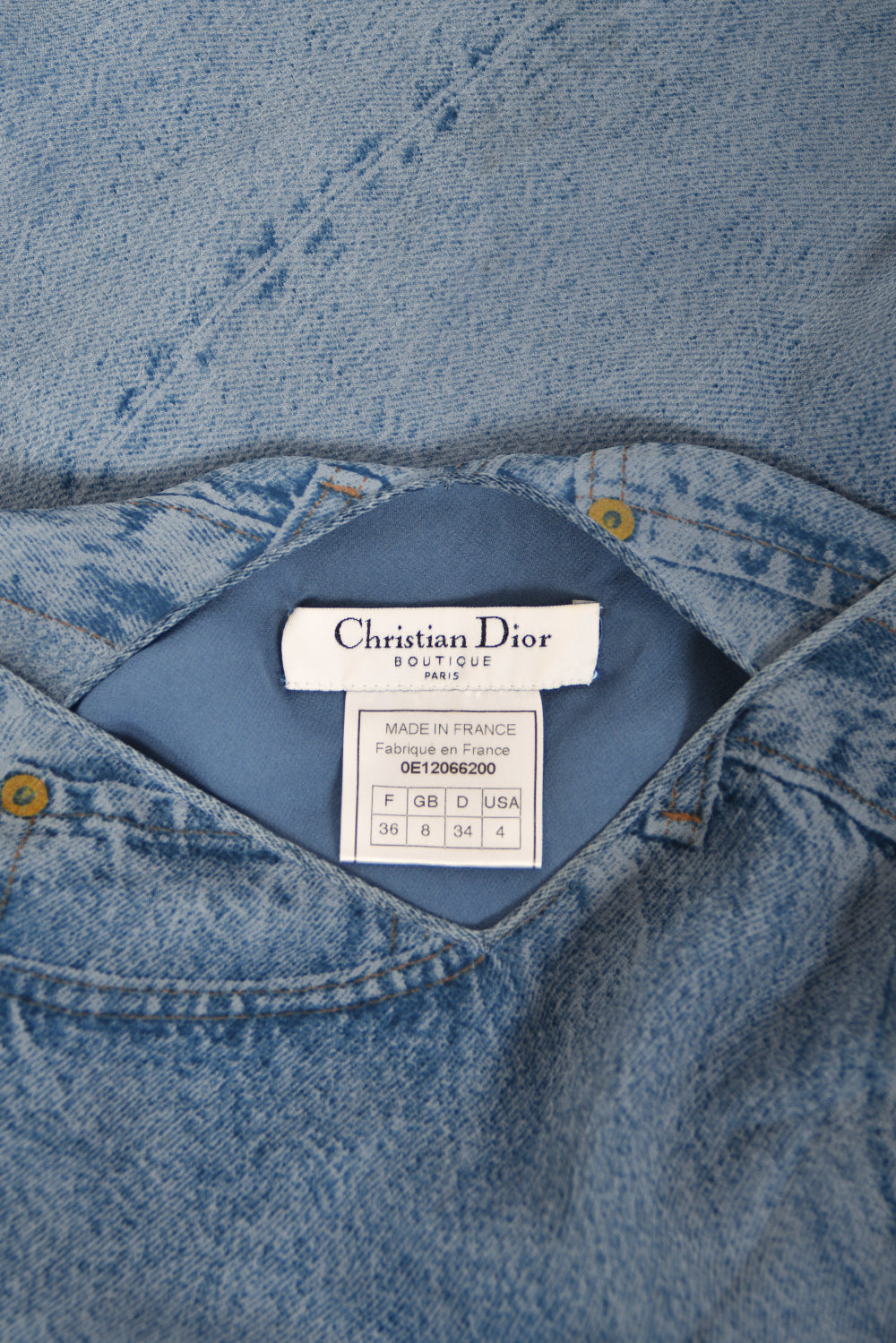 2000 Christian Dior by John Galliano Trompe L&#39;oeil Denim Print Silk Bias-Cut Dress