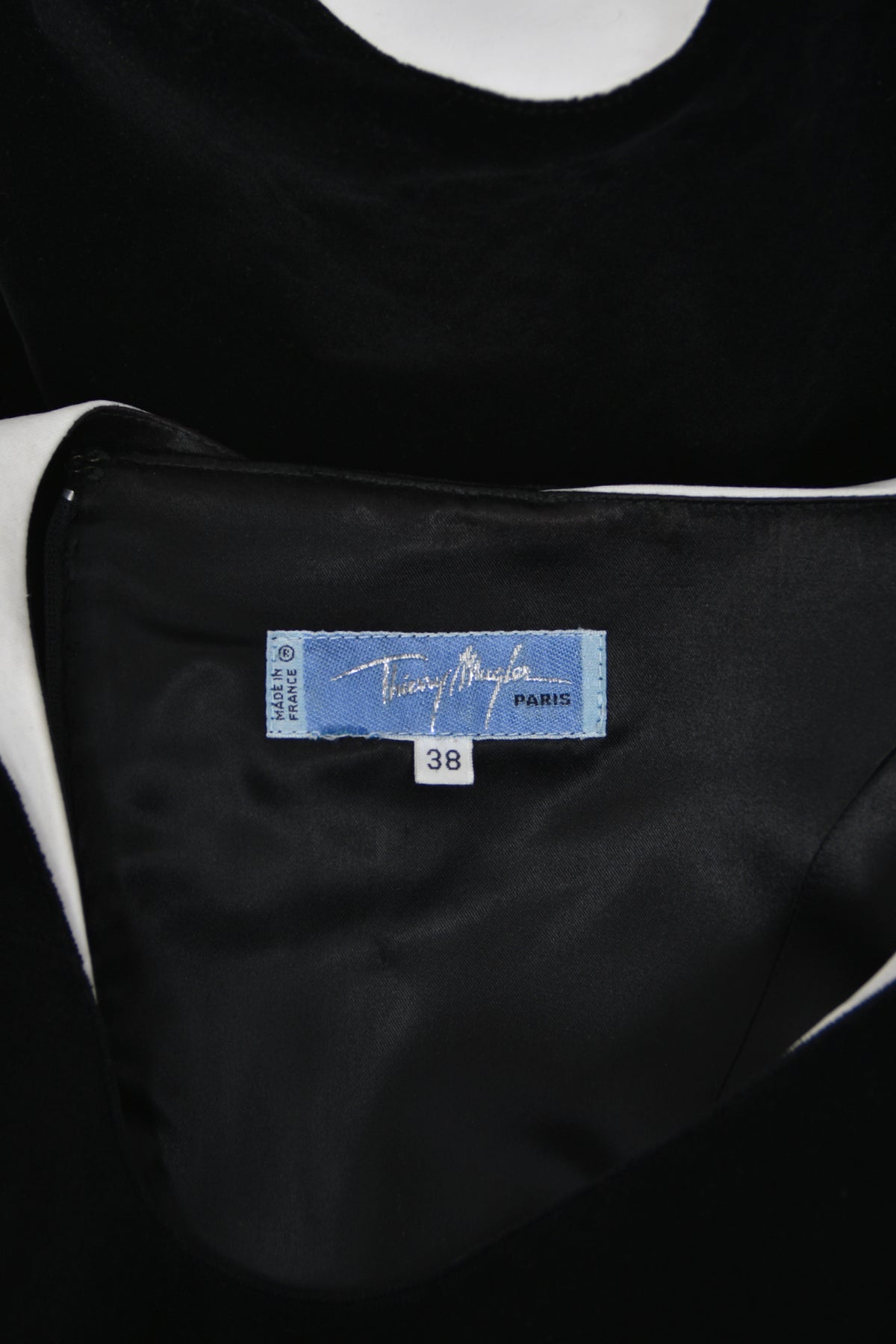 1996 Thierry Mugler Black Velvet &amp; White Silk Sculpted Futuristic Mini Dress