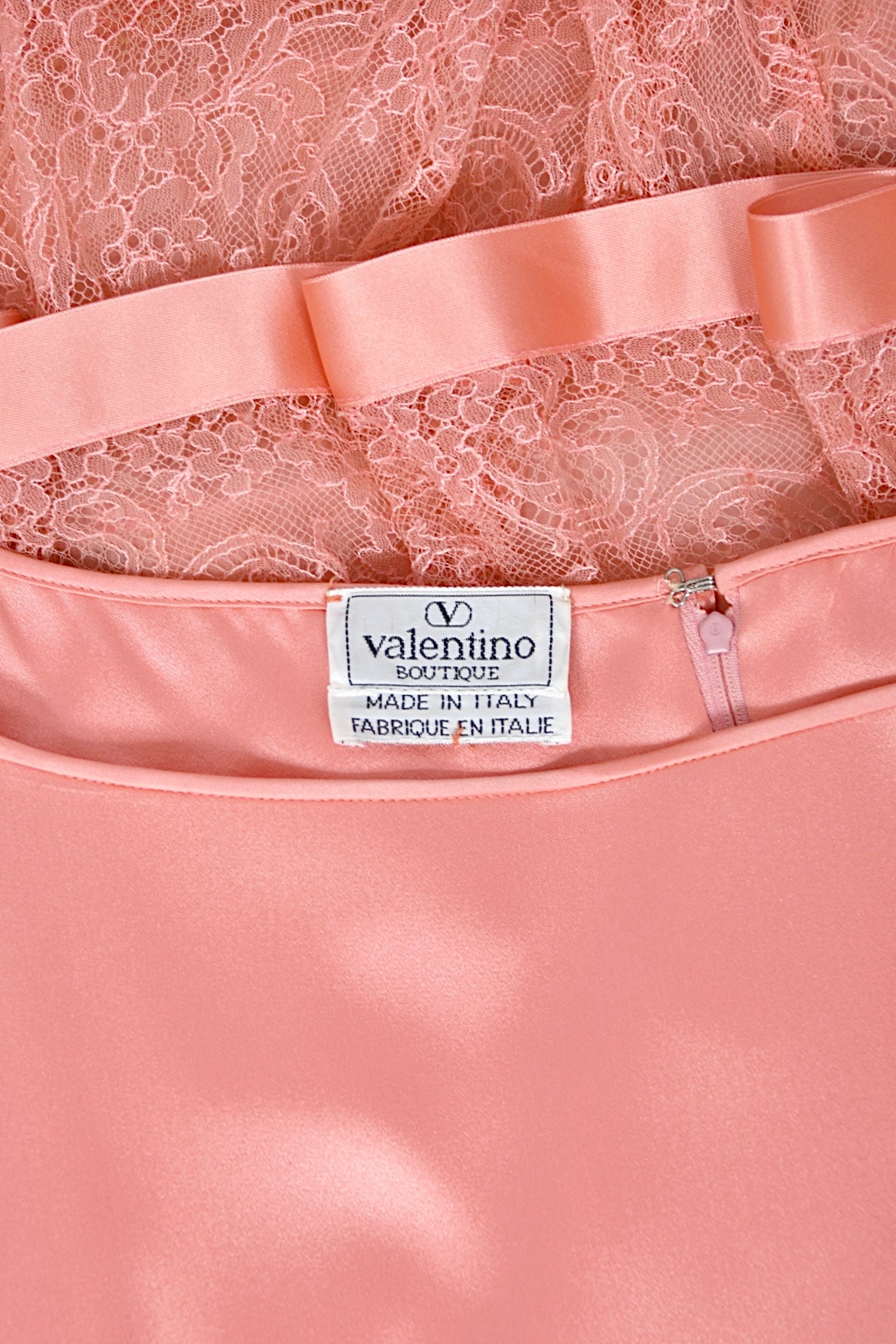 1993 Valentino Runway Blush Pink Silk &amp; Sheer Chantilly-Lace Tiered Ruffle Maxi Dress