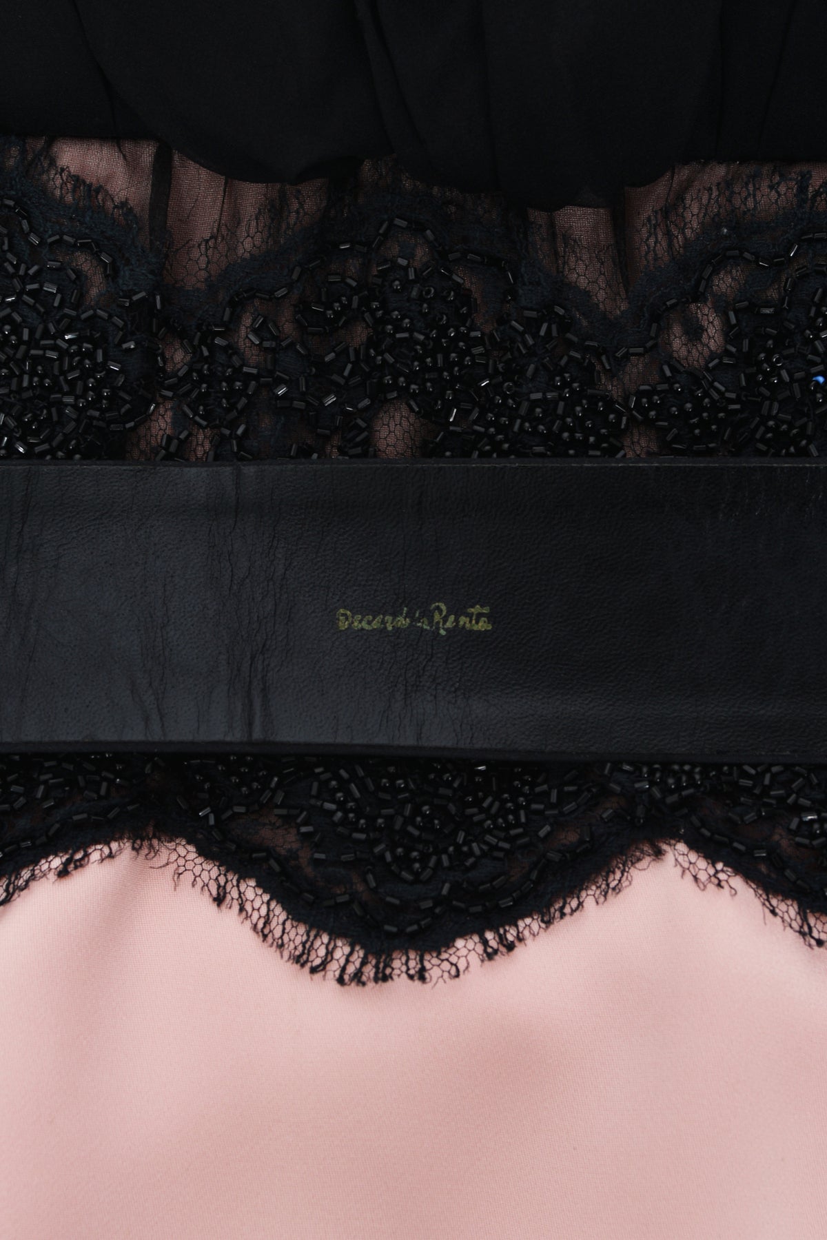 1986 Oscar de la Renta Documented Runway Black Sheer Chiffon &amp; Pink Silk Gown