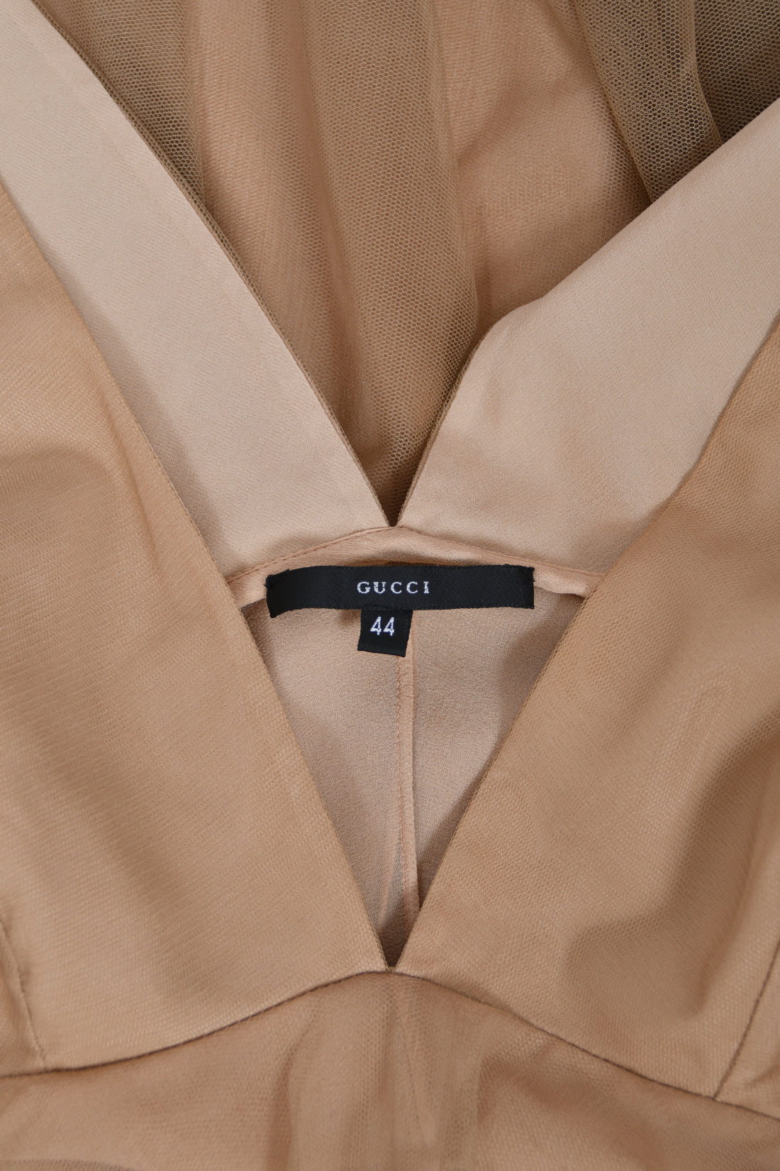 1998 Tom Ford for Gucci Runway &#39;Gisele&#39; Nude Illusion Tulle Low-Cut Plunge Gown