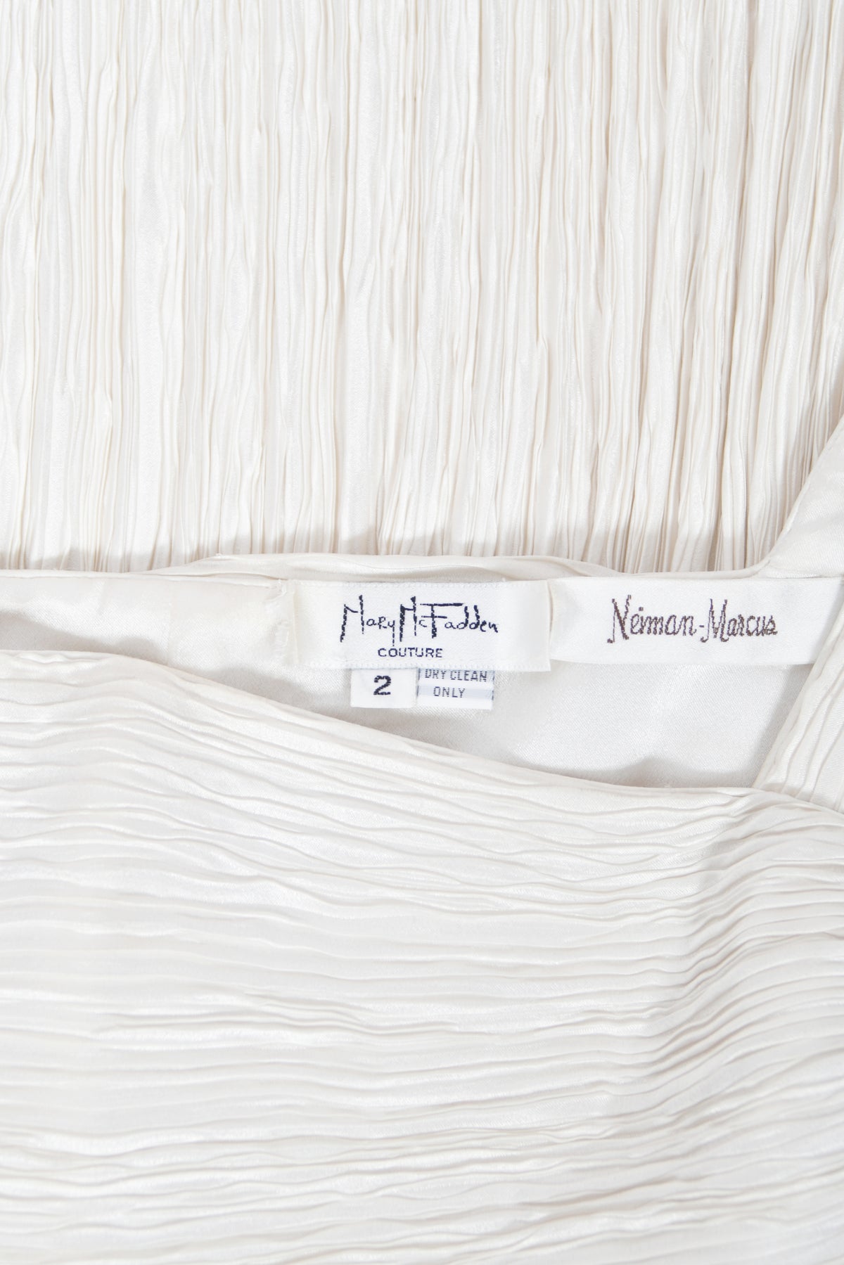 1983 Mary McFadden Ivory Heavily Pleated Asymmetric One-Shoulder Draped Goddess Gown