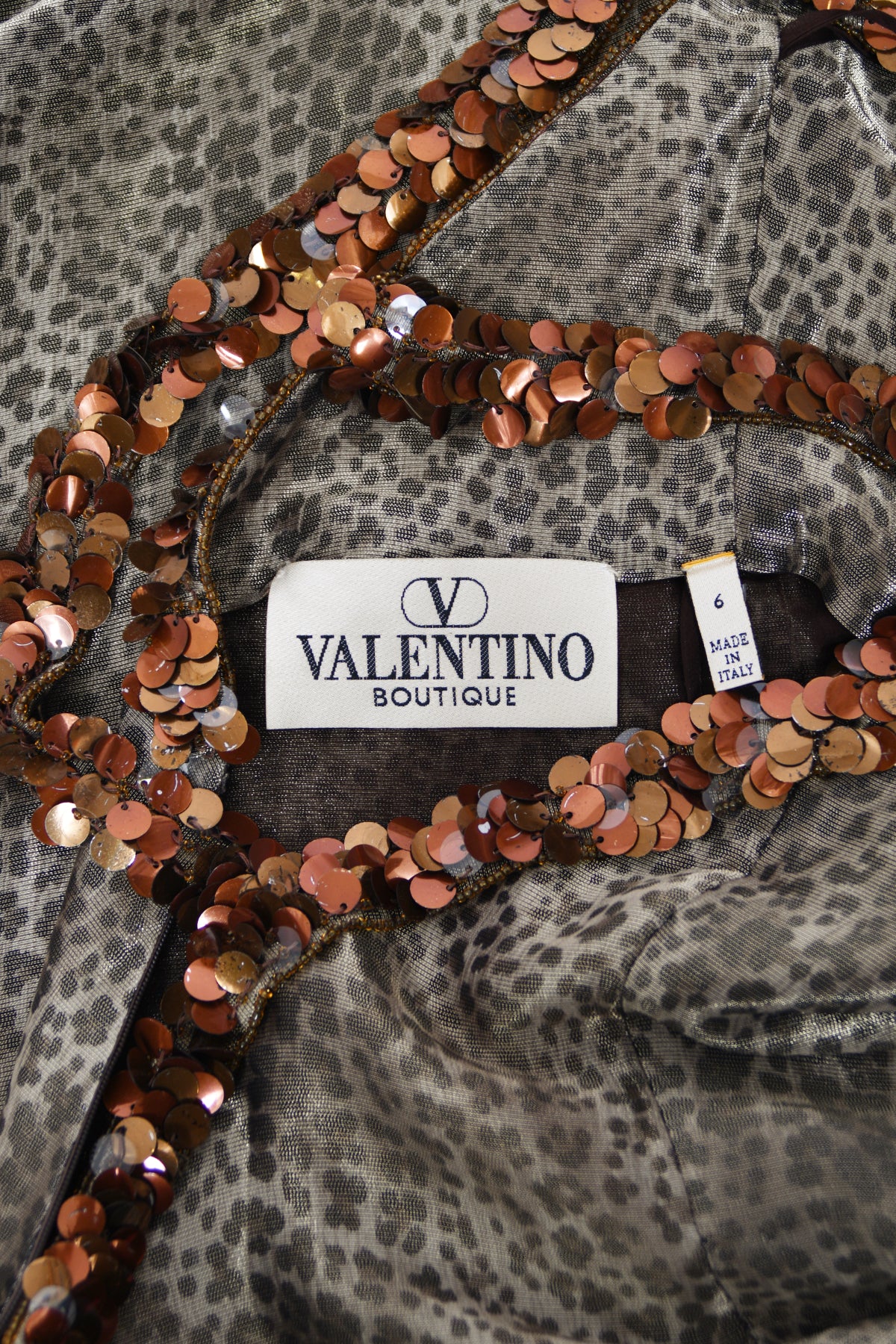 1998 Valentino Runway Semi-Sheer Leopard Print Shimmer Silk Beaded Slip Gown