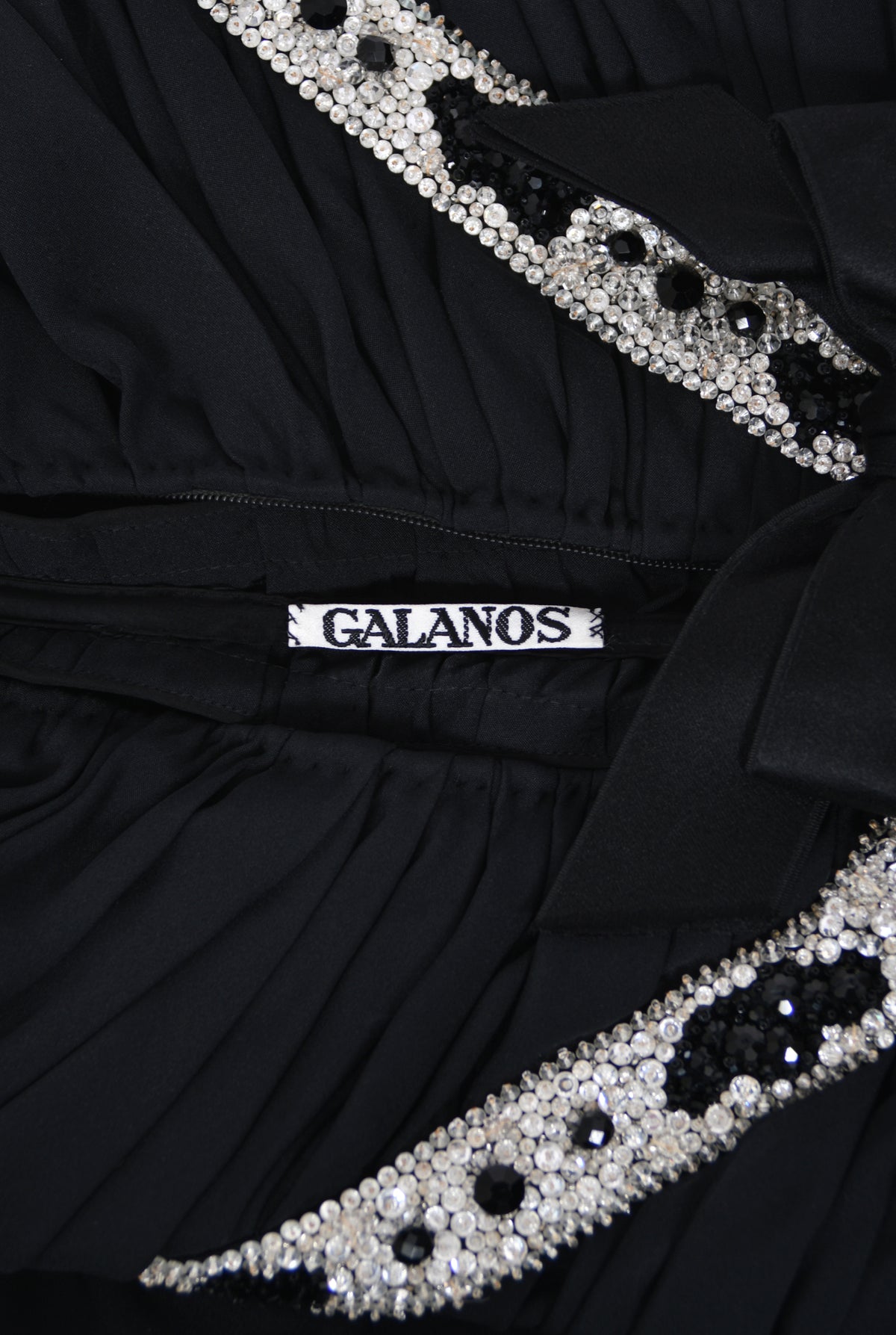 1984 Galanos Couture Crystal Beaded Black Silk Strapless Corset Hourglass Gown
