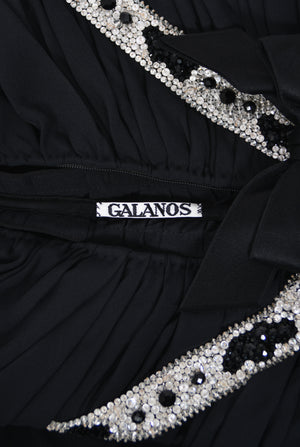 1984 Galanos Couture Crystal Beaded Black Silk Strapless Corset Hourglass Gown