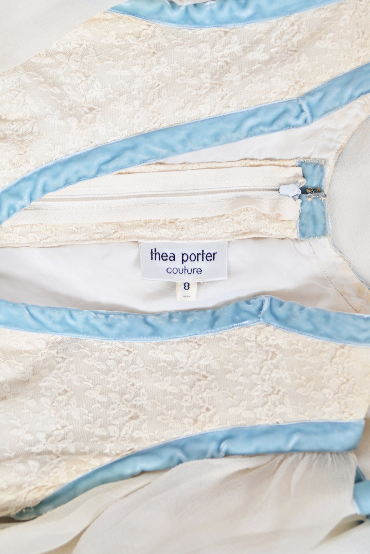 1975 Thea Porter Couture Ivory Silk Embroidered Floral Billow-Sleeve &#39;Gypsy&#39; Dress