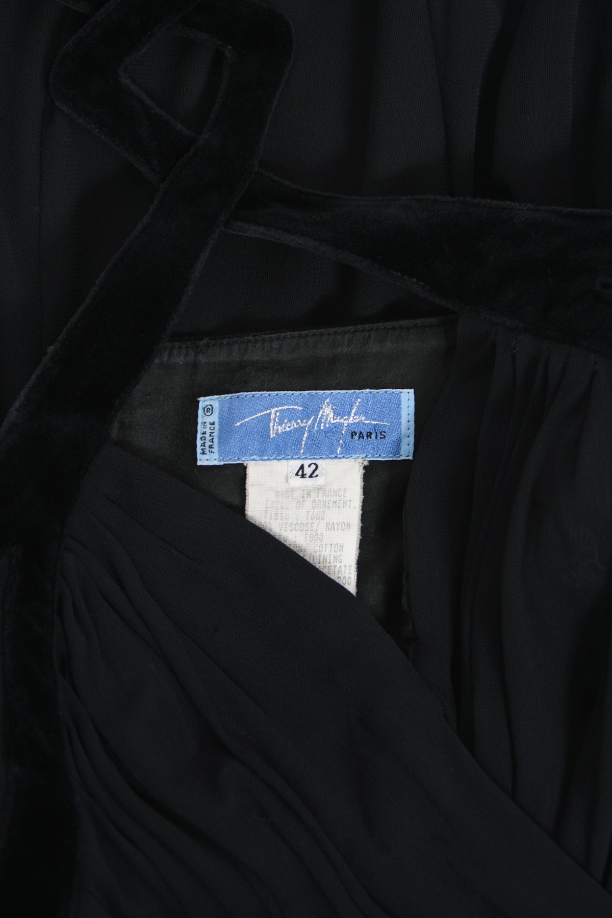 1998 Thierry Mugler Runway Black Silk-Jersey &amp; Velvet Bustier Cut-Out Halter Gown