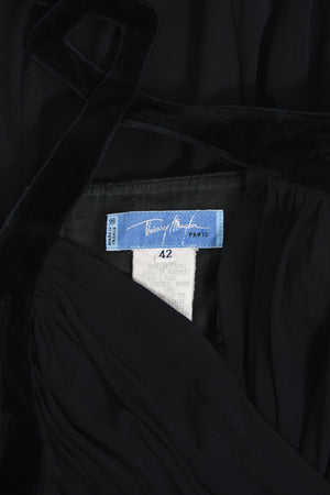 1998 Thierry Mugler Runway Black Silk-Jersey & Velvet Bustier Cut-Out Halter Gown