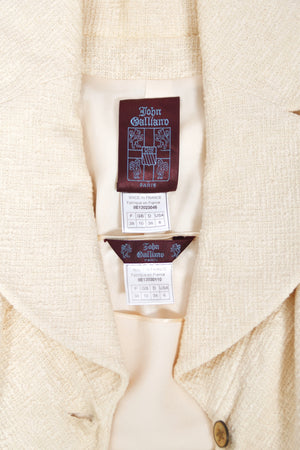1998 John Galliano 'Haut Bohème' Collection Ivory Fitted Textural Jacket & Bias-Cut Maxi Skirt Set