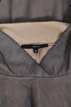 1998 Tom Ford for Gucci Runway Black Nude Illusion Layered Tulle Gown