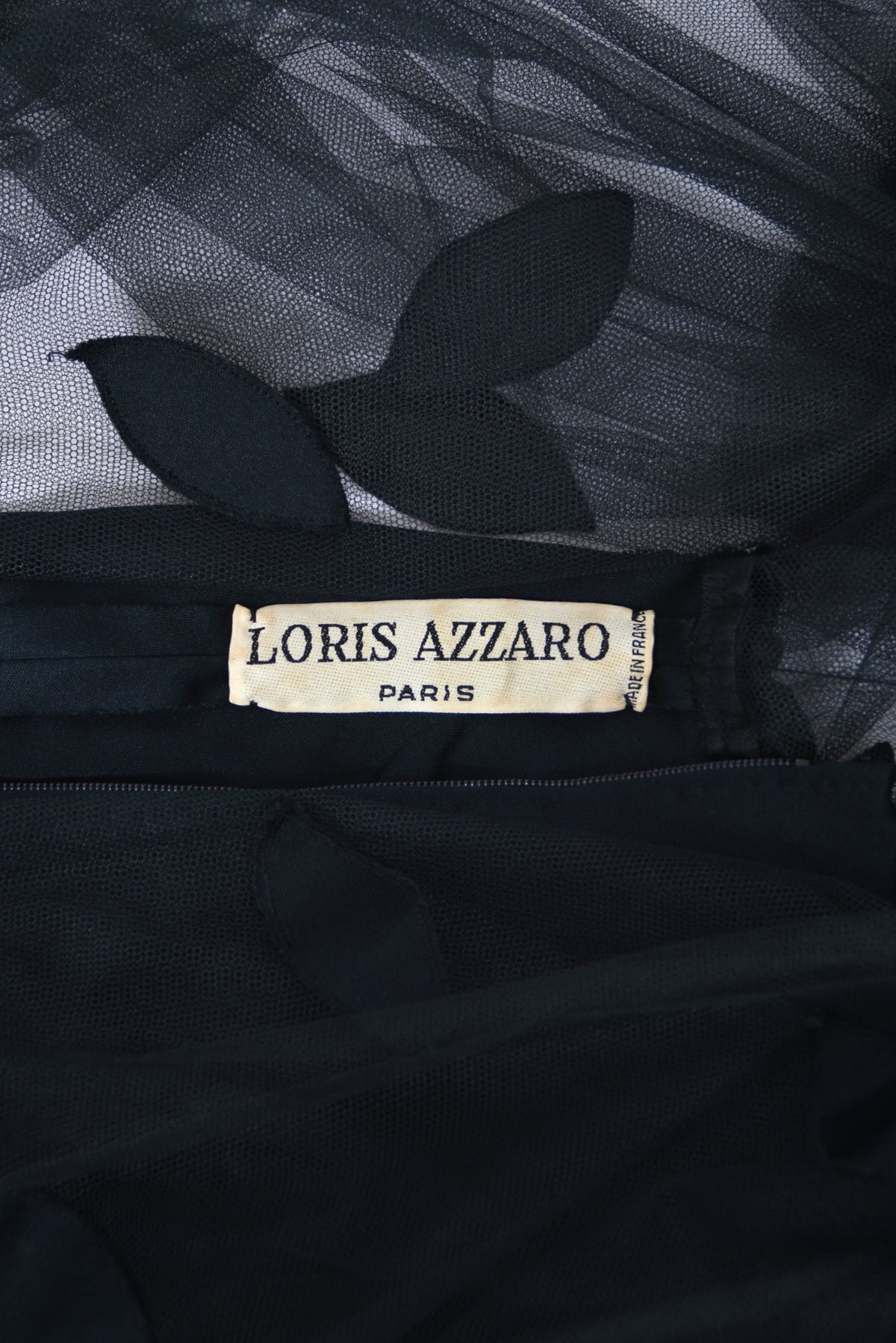 1979 Loris Azzaro Black Silk Jersey Sheer Illusion Petal Motif Billow-Sleeve Gown