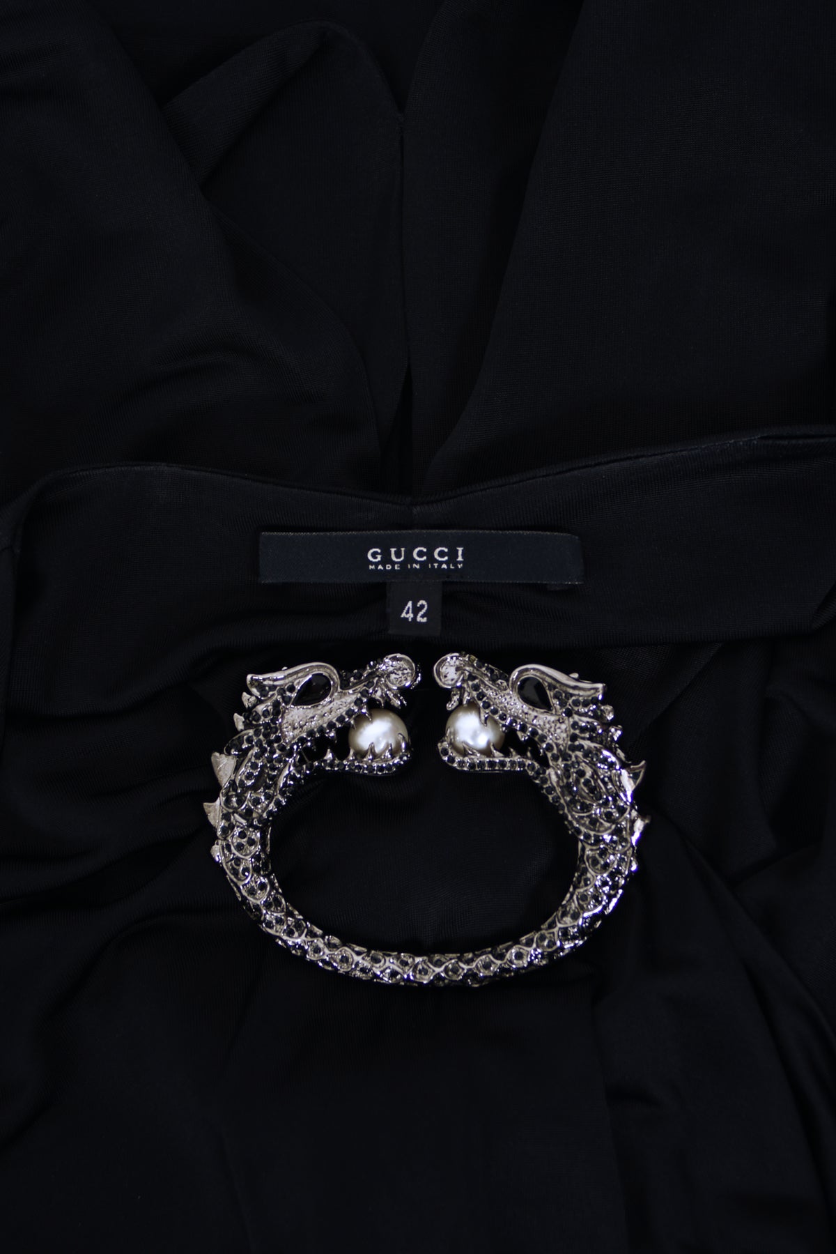 2004 Gucci by Tom Ford Black Silk Jersey Plunge Long Sleeve Cut-Out Finale Gown