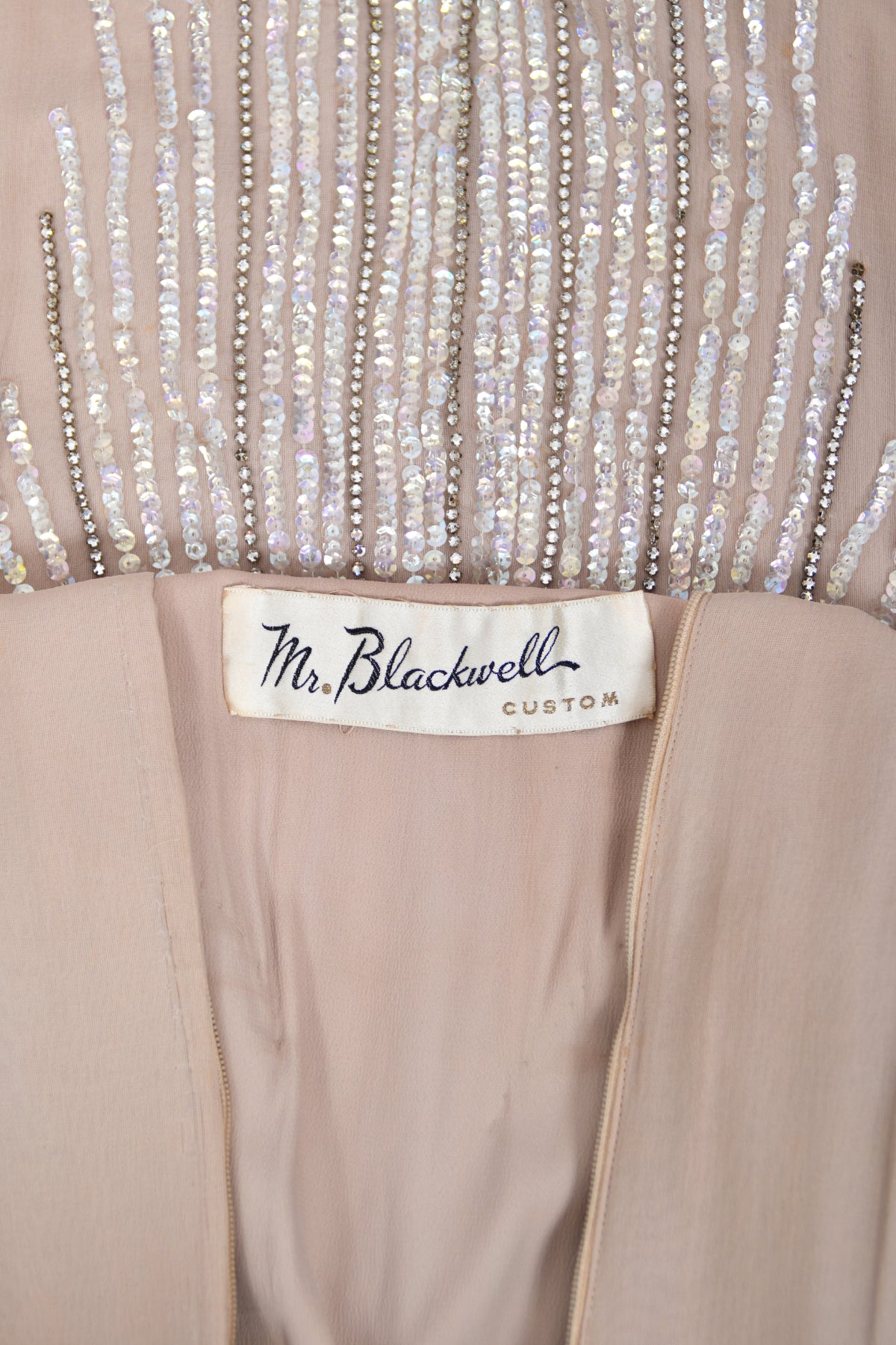 1962 Mr. Blackwell Custom Couture Rhinestone Sequin Wings Nude-Illusion Gown