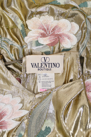 1997 Valentino Runway Metallic Gold Beaded Embroidered Floral Lamé Silk High Slit Column Gown
