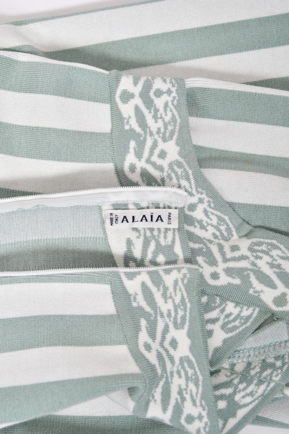 1992 Azzedine Alaia Runway Mint &amp; Ivory Striped Stretch Knit Halter Bodycon Mini Dress