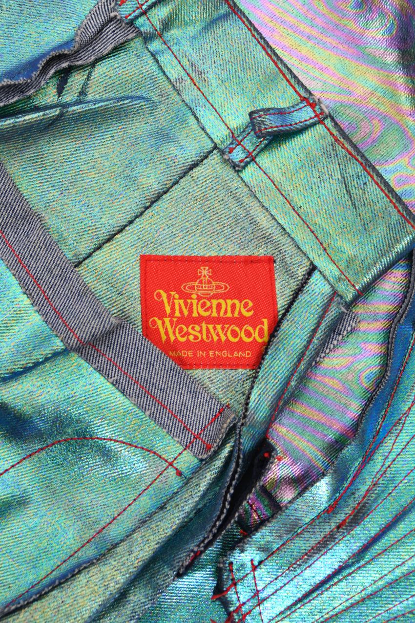 1993 Vivienne Westwood Runway Metallic Foiled Denim Corset Bustier &amp; Matching Pants
