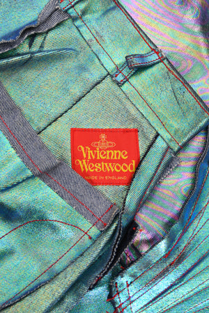1993 Vivienne Westwood Runway Metallic Foiled Denim Corset Bustier & Matching Pants