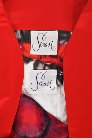 1958 Arnold Scaasi Couture Museum-Held Red Dahlias Floral Silk Strapless Dress & Swing Jacket