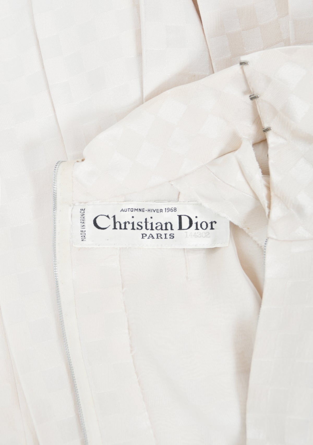 1968 Christian Dior Haute Couture Documented Ivory Checkered Silk Pleated Mini Dress