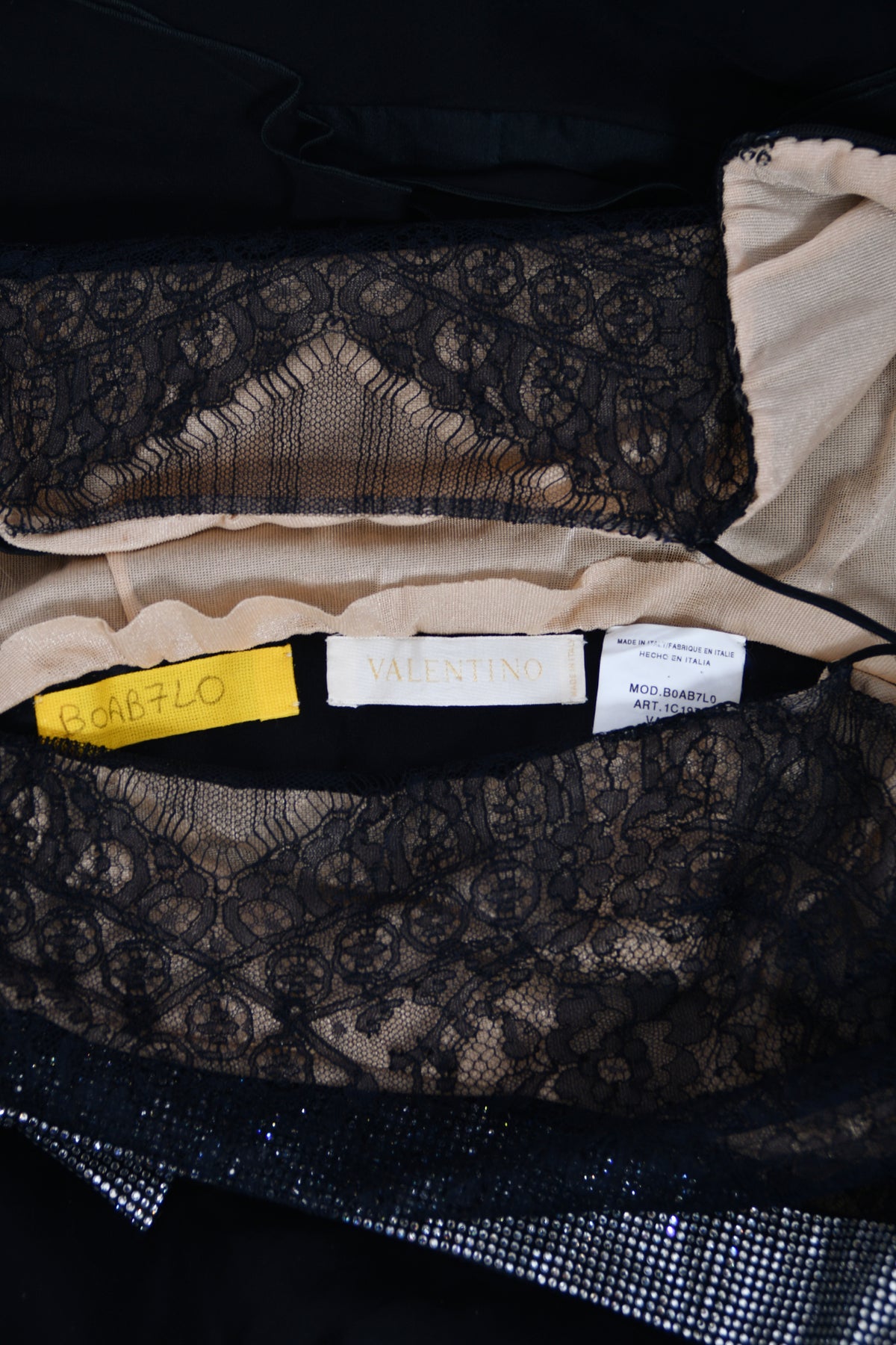 2007 Valentino Runway Black Sheer Silk &amp; Lace Illusion Crystal-Bows Tiered Gown