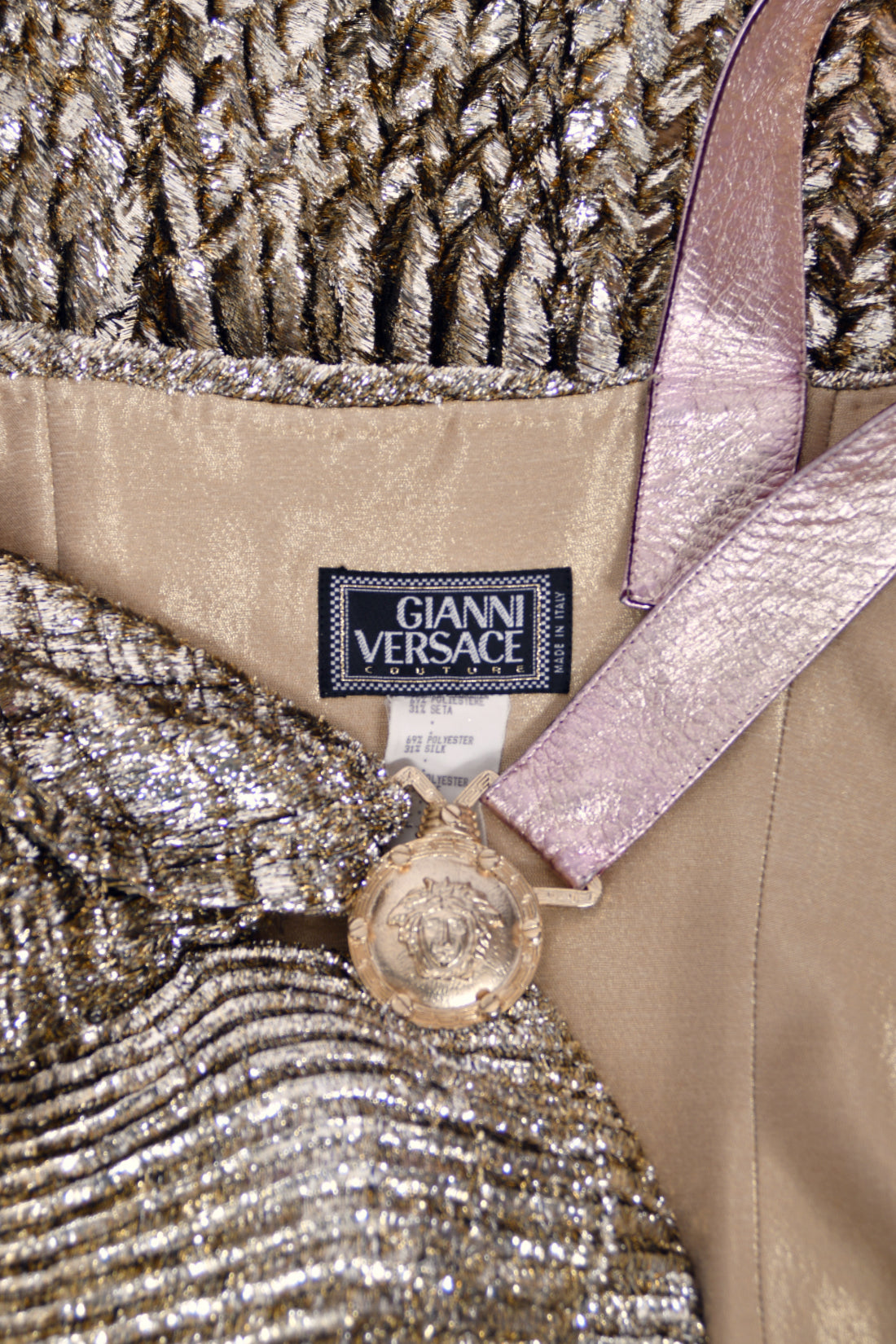 1994 Gianni Versace Couture Runway Metallic Gold Pleated Lamè High-Slit Gown