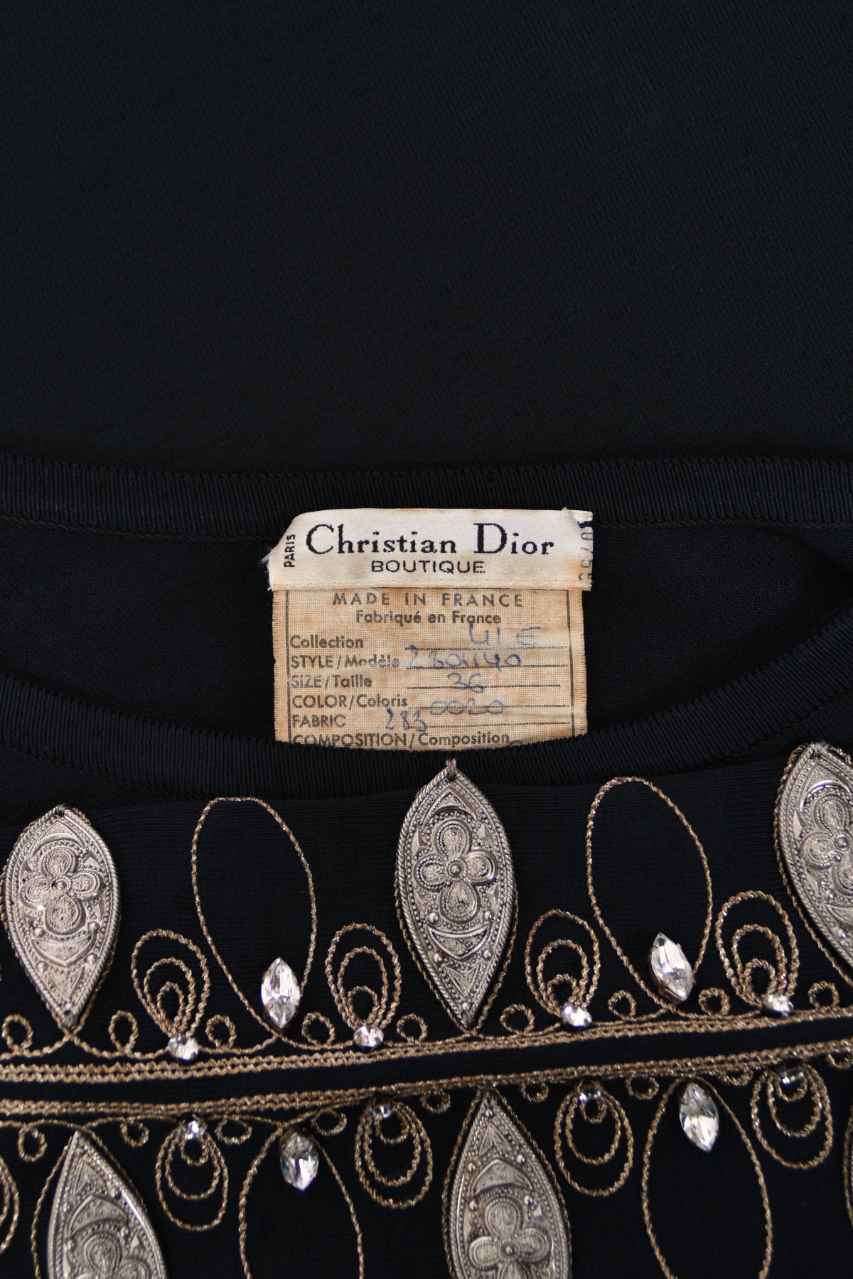 1994 Christian Dior Runway Metallic Embroidered Black Stretch Silk One-Sleeve Hourglass Dress