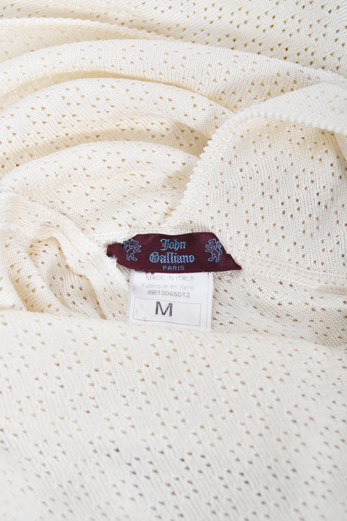 1998 John Galliano Documented Runway Ivory Stretch Knit Sheer Bias-Cut Backless Gown