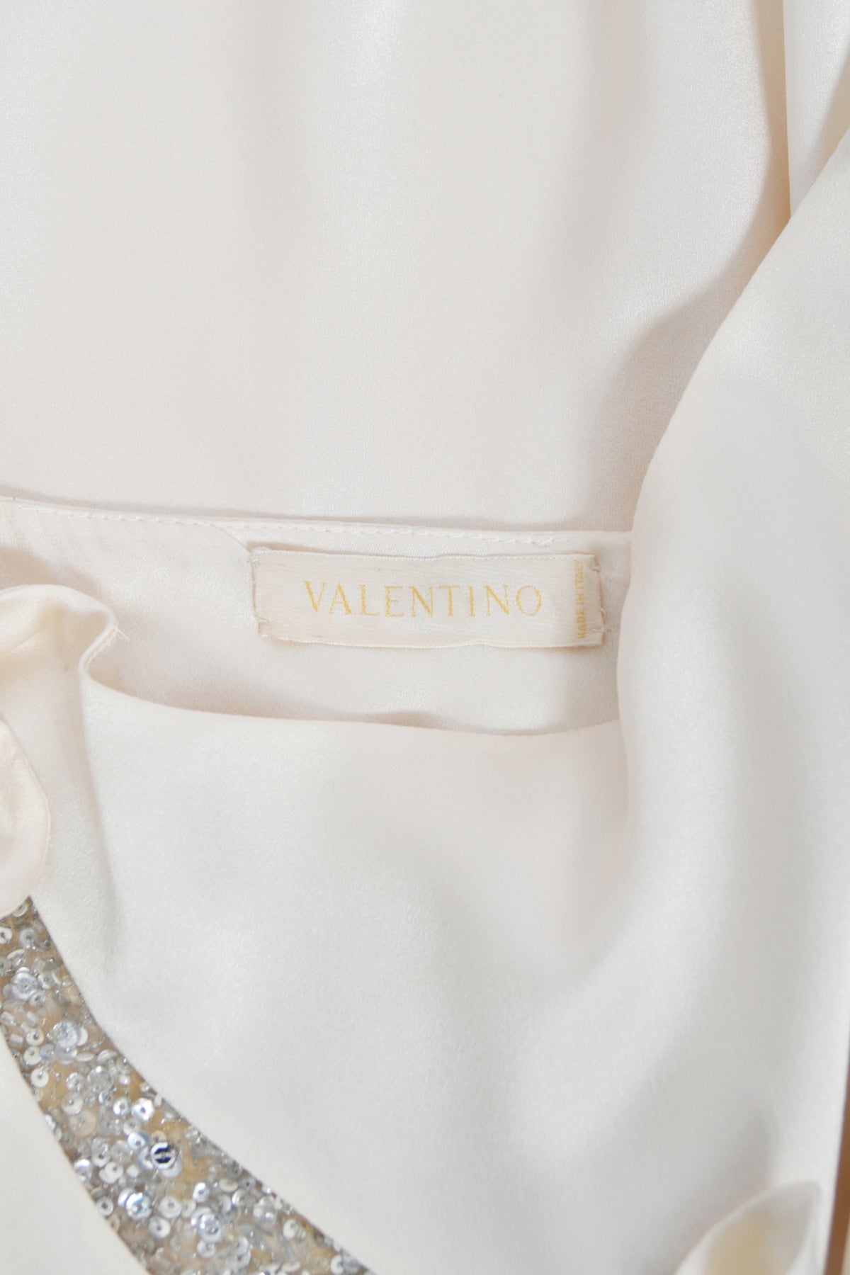 2002 Valentino Candlelight Silk Beaded Sequin Cut Out Ties Draped Bias-Cut Gown