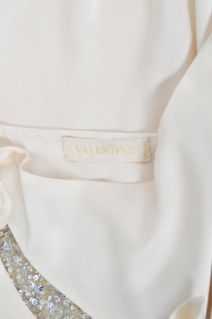 2002 Valentino Candlelight Silk Beaded Sequin Cut Out Ties Draped Bias-Cut Gown