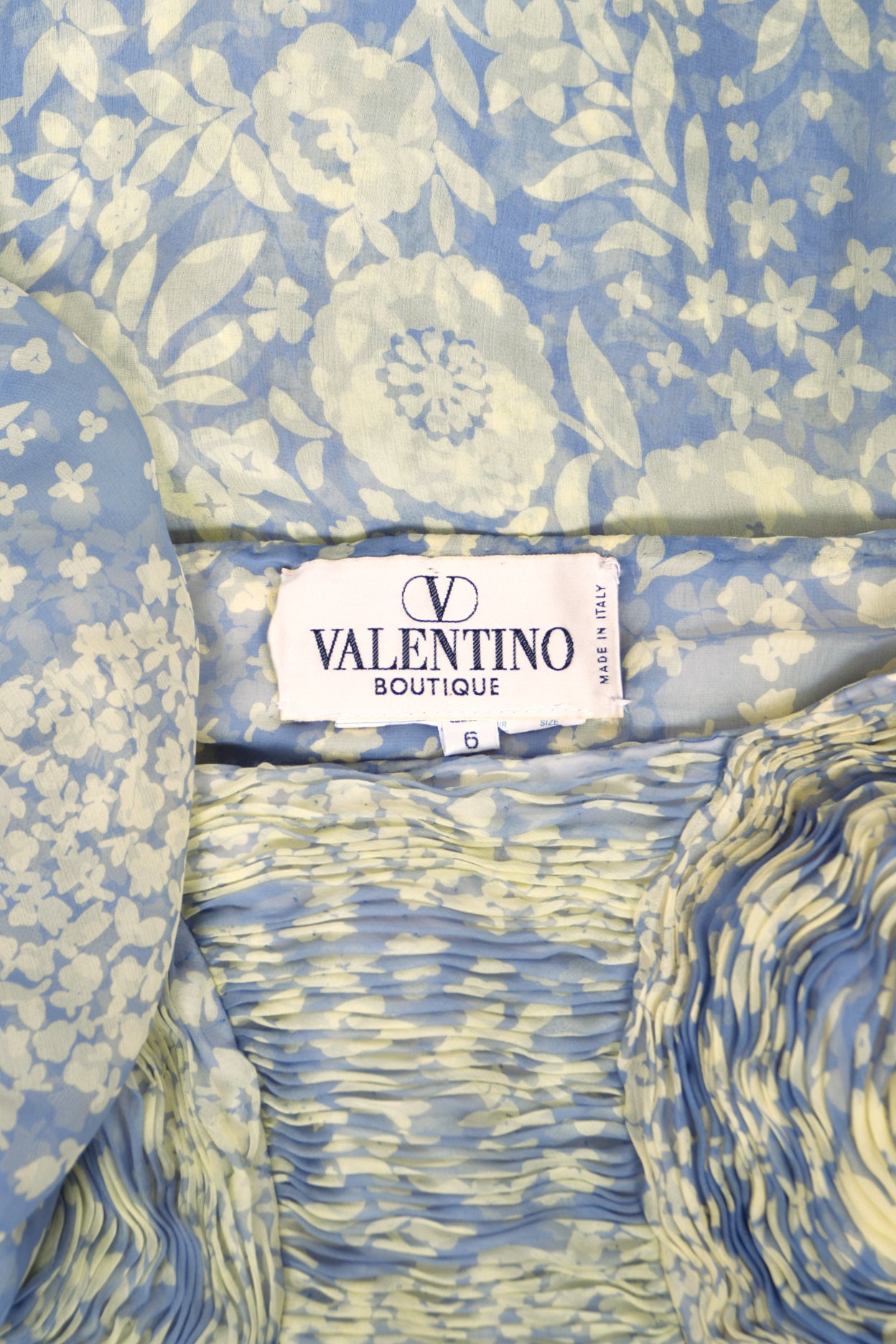 1995 Valentino Periwinkle & Yellow Floral Print Silk Strapless